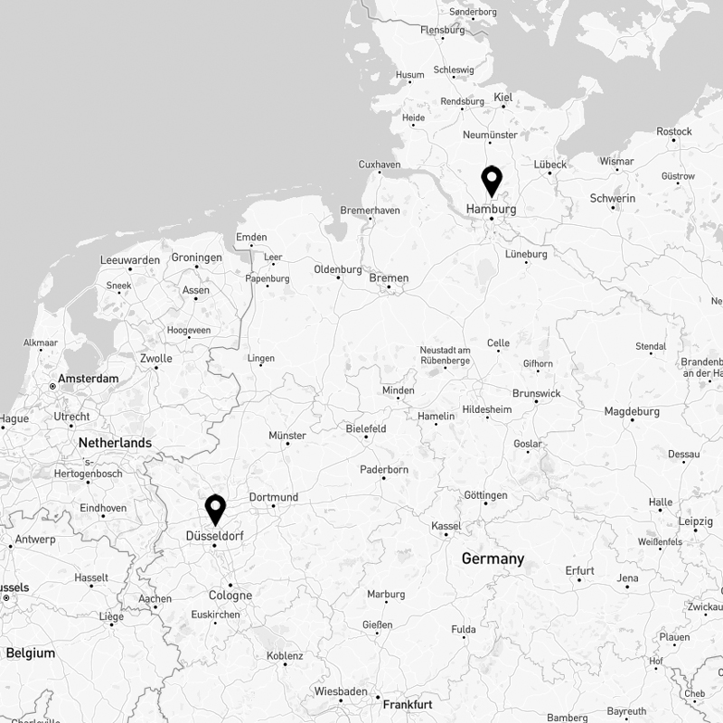 Karte: bkp Standorte Düsseldorf und Hamburg